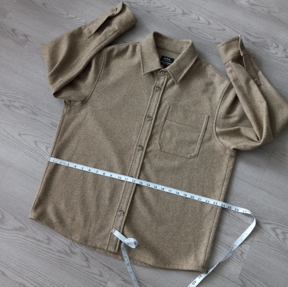 A.P.C. Men's Basile Wool Overshirt Shacket In Khaki Heather L - Picture 12 of 15